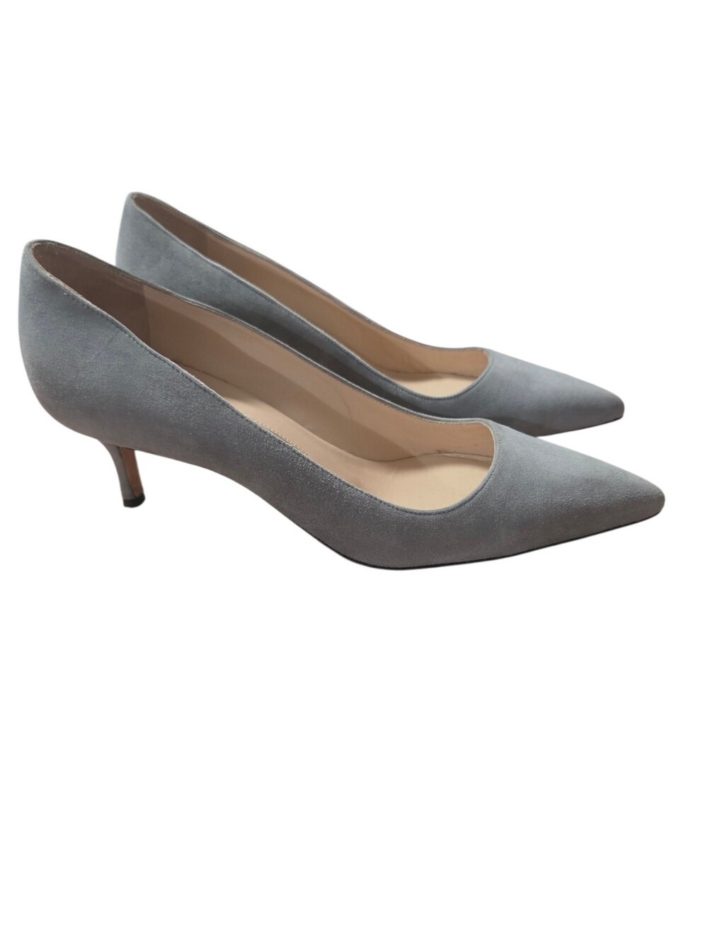 Manolo Blahnik BB pump 50mm Kitten Heel in light dove Gray Grey Suede 35.5